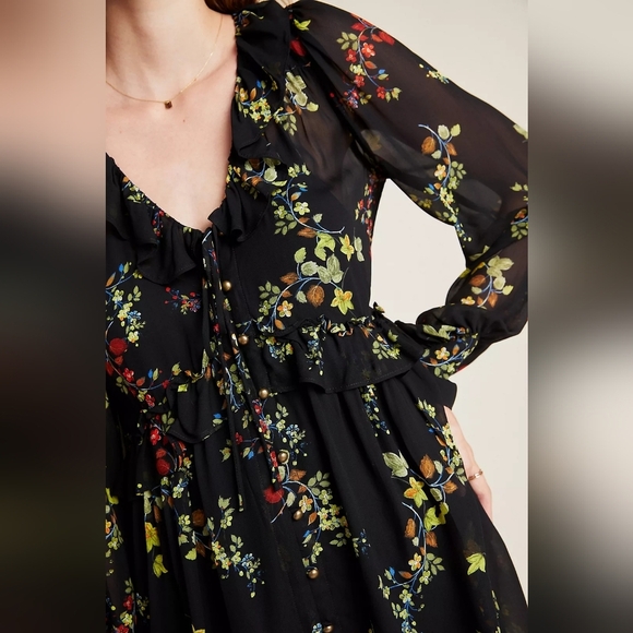 Anthropologie Jamison Ruffled Tunic – Black Floral – Size S – NWT (Repair Needed - Picture 3 of 13